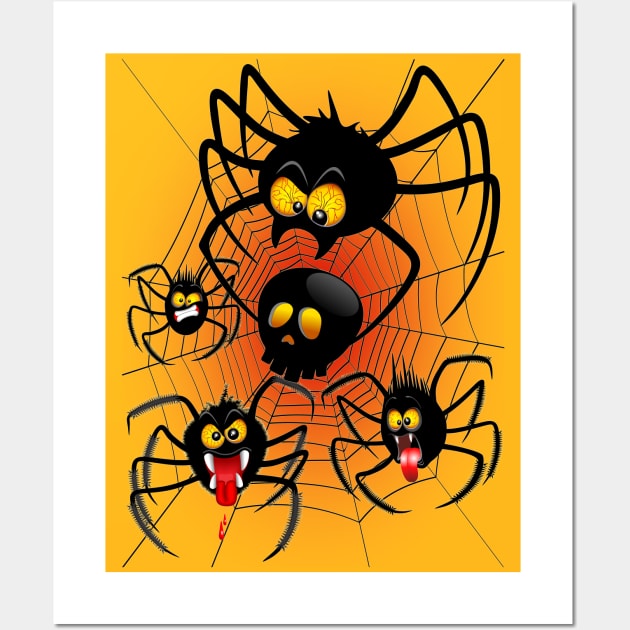 Halloween Spiders Cartoon Wall Art by BluedarkArt